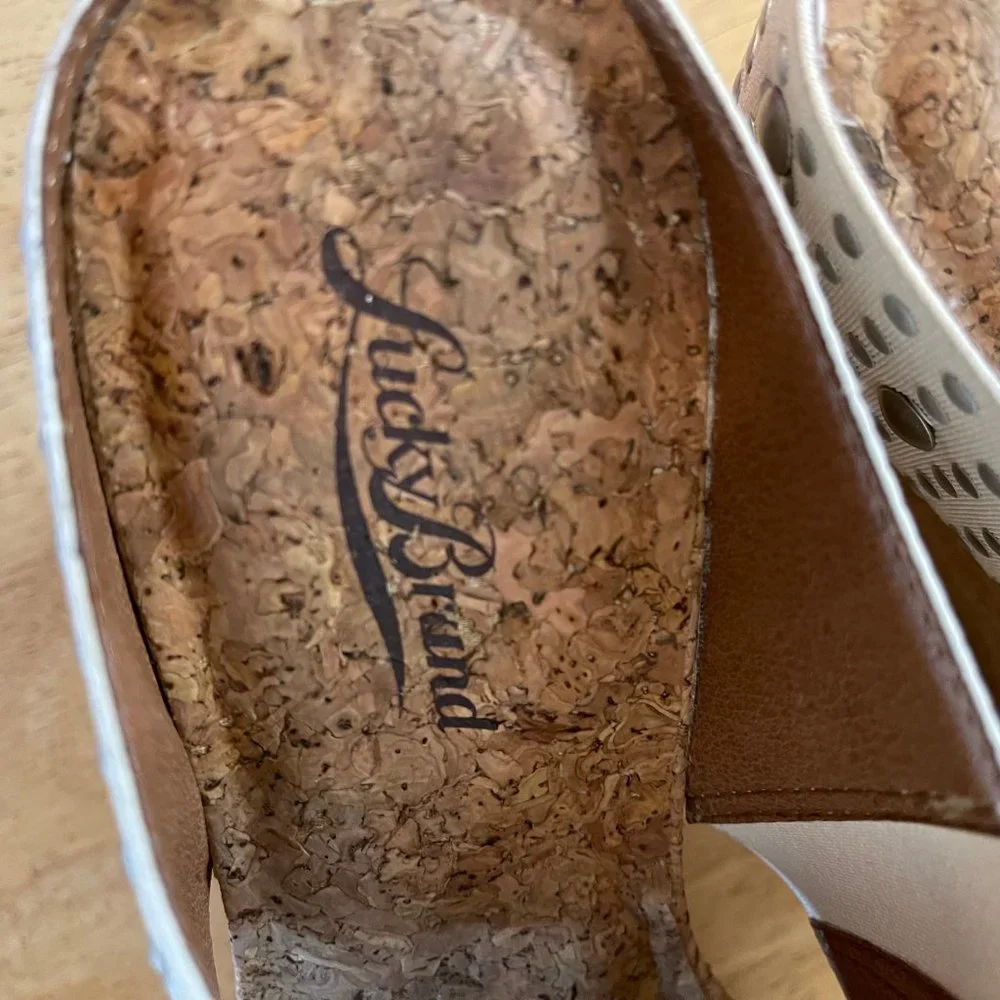 Lucky Brand White Miller Platform Cork Wedges